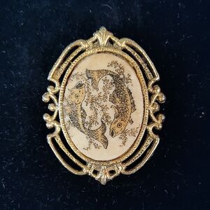 Vintage 1960s Gold and Cream Fish Brooch